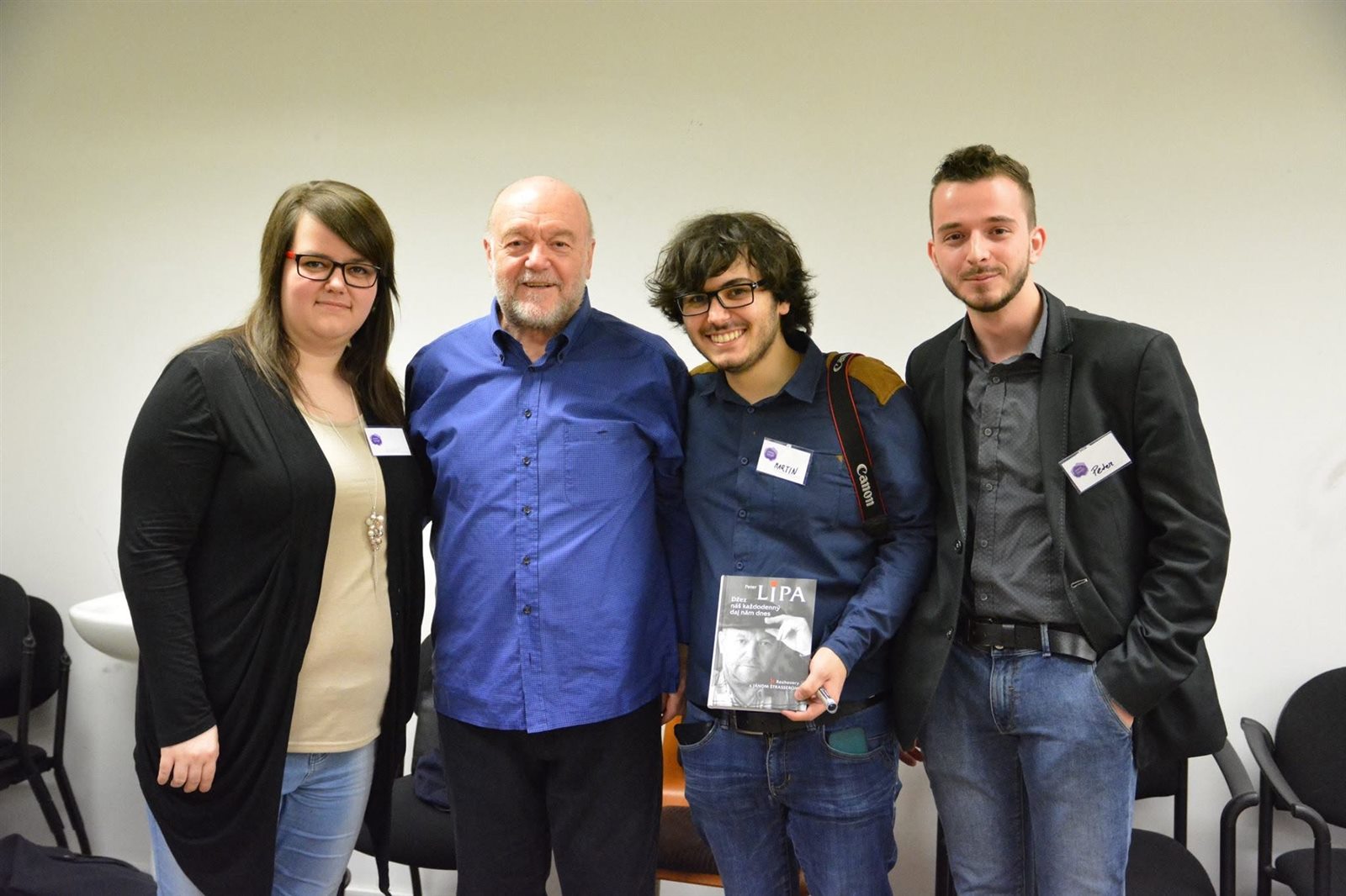 Peter Dombrovský and students with Peter Lipa